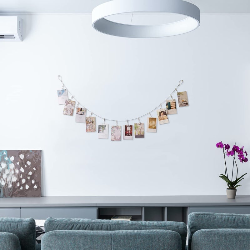 TFu Multi-Purpose Steel Wall Hanging Photo Display Cable Wire Rod with 12 Adjustable Clips for Hanging Photos Notes Postcard and Artworks (Heart) - Image 3
